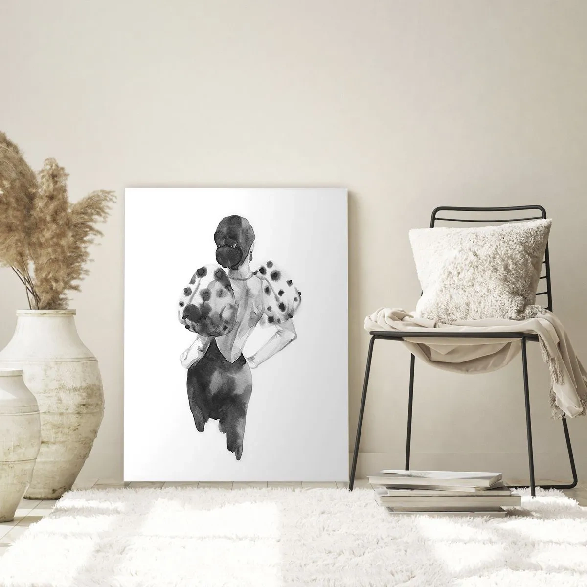 Glasbild - Bild auf glas - Minimalistische Aquarellillustration einer Frau - 80x120cm - Sie ging direkt vorbei - Moderne Wanddekoration für Wohnzimmer und Schlafzimmer ARTTOR