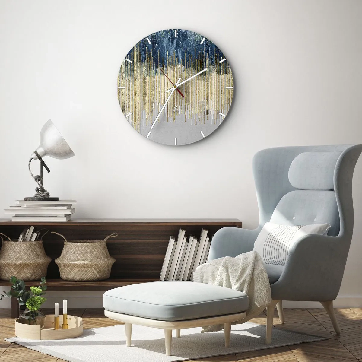 Wanduhr - Glasuhr - Vergoldete Grenze - 30x30 cm