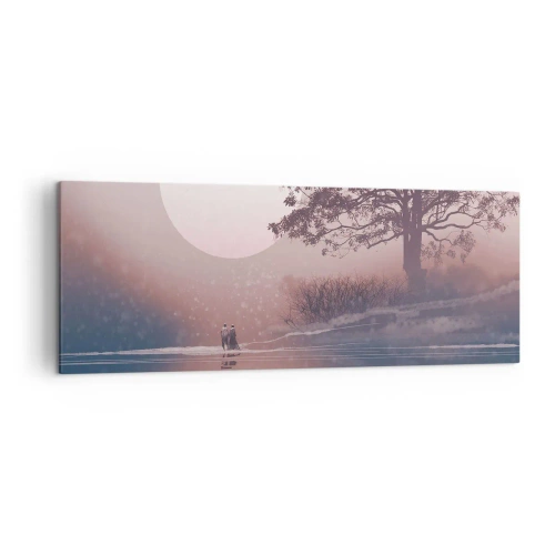 Bild auf Leinwand - Leinwandbild - Romantische Szene mit dem Mond und einem Baum am Wasser - 140x50cm - Wunder der Nacht - Moderne Wanddekoration für Wohnzimmer und Schlafzimmer ARTTOR