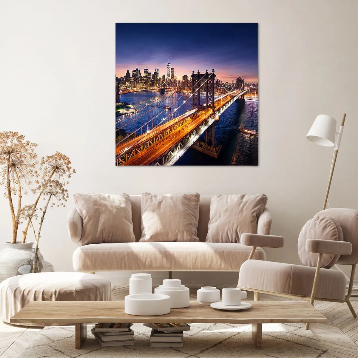 Bild auf Leinwand - Leinwandbild - Eine leuchtende Brücke zum Herzen der Stadt - 50x50 cm