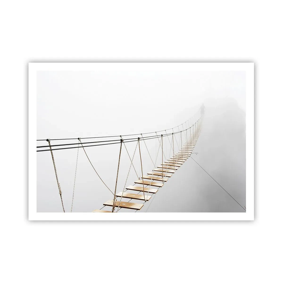 Poster - Eine Hängebrücke im Nebel aus minimalistischer Perspektive - 100x70cm - Wohin wird es dich führen? - Moderne Wanddekoration für Wohnzimmer und Schlafzimmer ARTTOR
