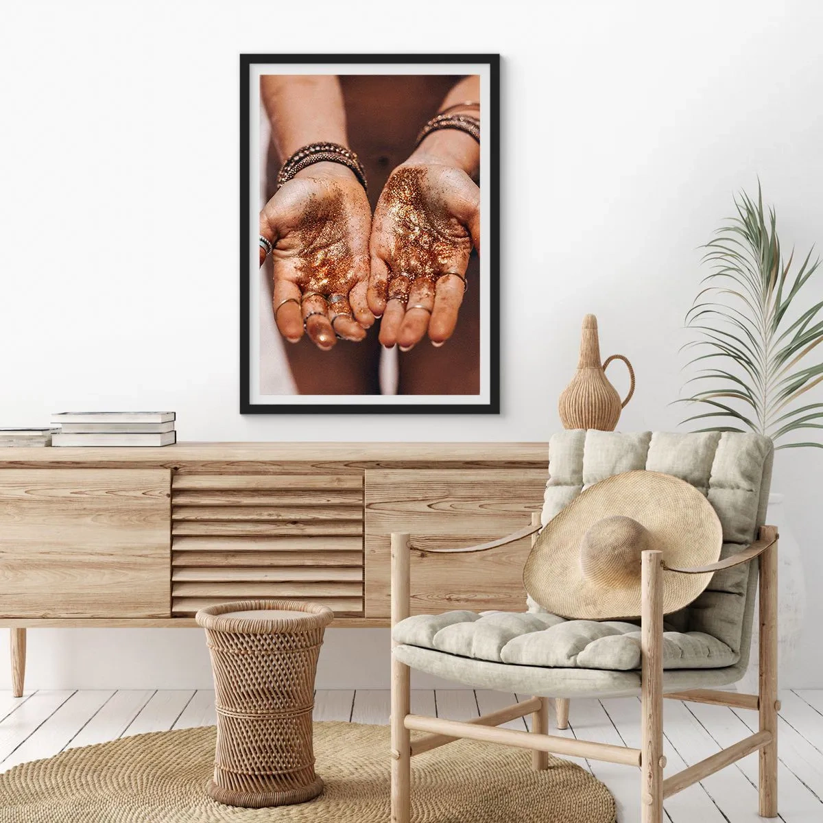 Poster in einem schwarzem Rahmen - Hände mit glänzendem Glitzer - 50x70cm - Ein Geschenk für dich - Moderne Wanddekoration für Wohnzimmer und Schlafzimmer ARTTOR