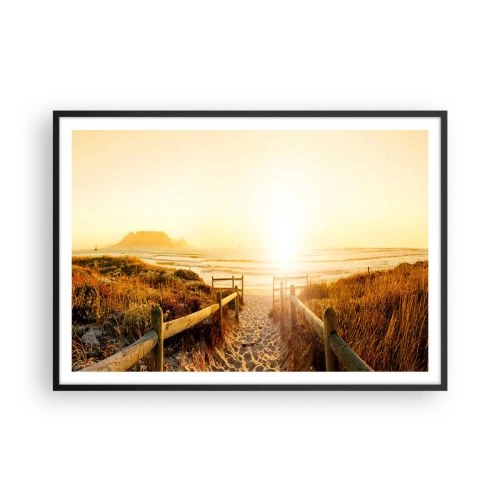 Poster in einem schwarzem Rahmen - Weg zum Strand bei goldenem Sonnenuntergang - 100x70cm - Über die Düne, der Sonne entgegen - Moderne Wanddekoration für Wohnzimmer und Schlafzimmer ARTTOR