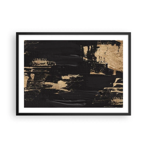 Poster in einem schwarzem Rahmen - Abstrakte Komposition in Schwarz- und Goldtönen - 70x50cm - Spur einer Berührung - Moderne Wanddekoration für Wohnzimmer und Schlafzimmer ARTTOR