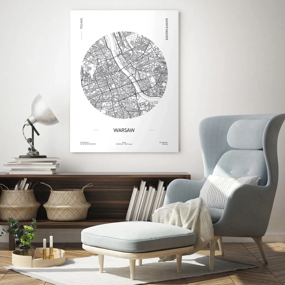 Glasbild - Bild auf glas - Karte von Warschau in Form einer grafischen Darstellung - 50x70cm - Anatomie von Warschau - Moderne Wanddekoration für Wohnzimmer und Schlafzimmer ARTTOR