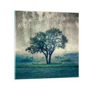 Glasbild - Bild auf glas - Ein Apfelbaum auf blauem Feld? - 70x70 cm