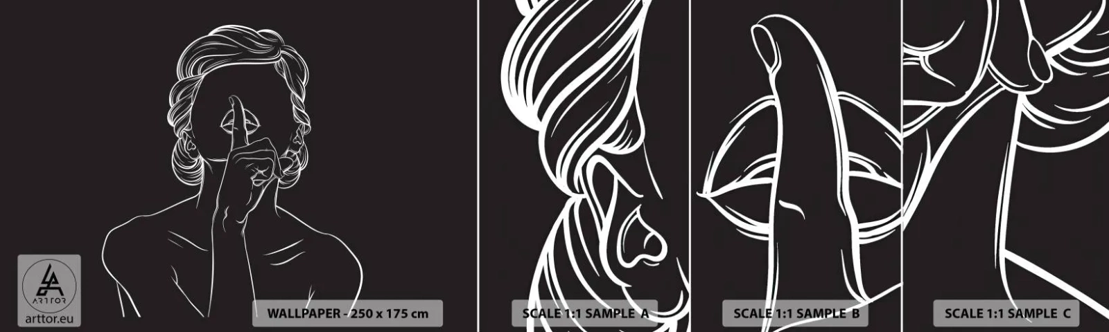 Fototapetenmuster Standard Eco - Schönheit erblüht in der Stille - Frau, Zeichnung, Linie - 100x30 cm