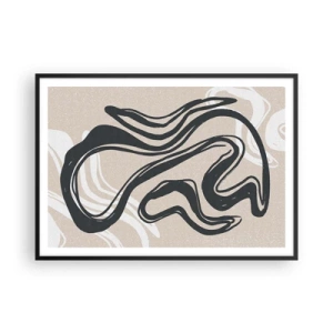Poster in einem schwarzem Rahmen - Abstrakte Linien in dunklen Farbtönen auf beigem Hintergrund - 100x70cm - Vervielfachter Ausdruck - Moderne Wanddekoration für Wohnzimmer und Schlafzimmer ARTTOR