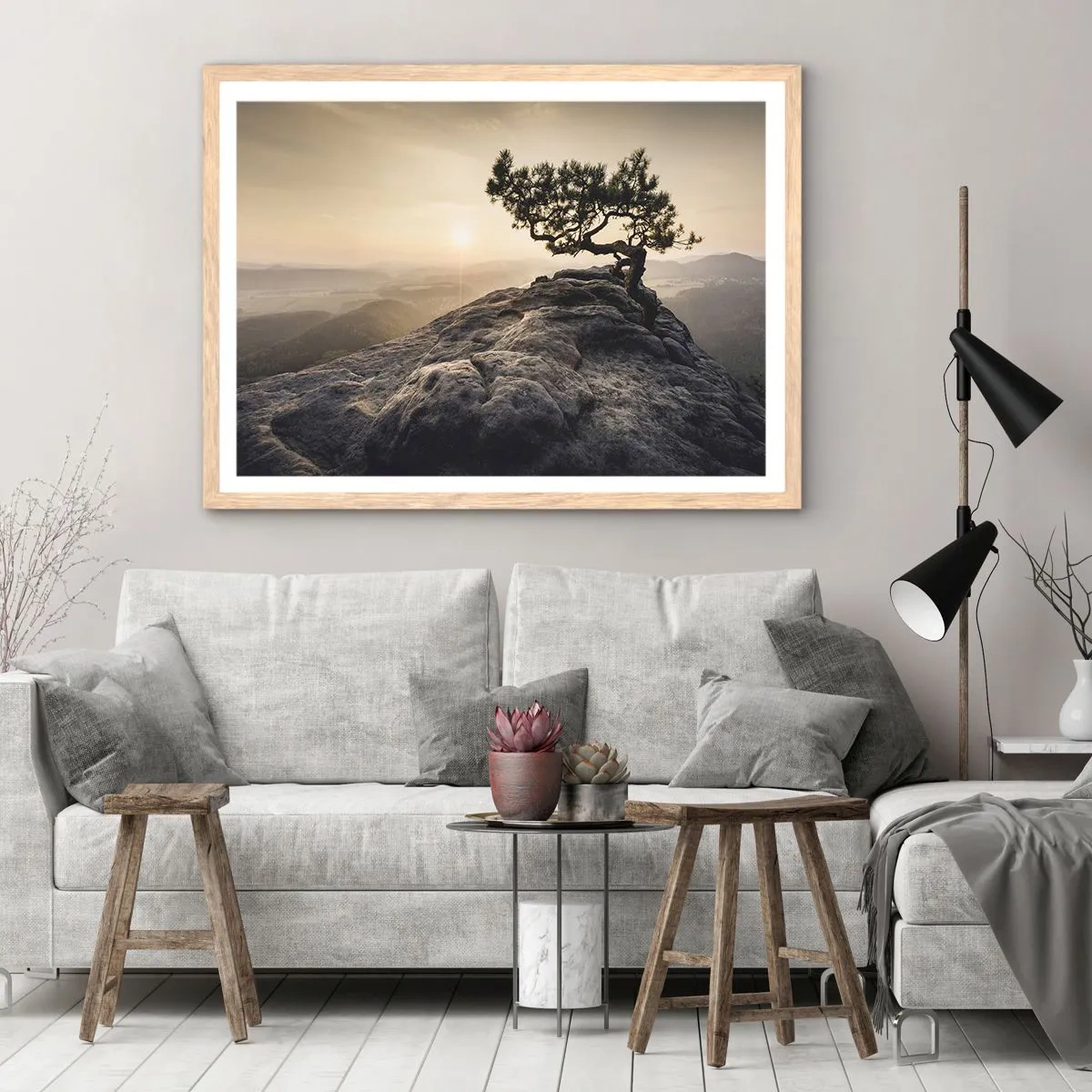 Poster in einem Rahmen aus heller Eiche - Das Leben gewinnt immer - 50x40 cm