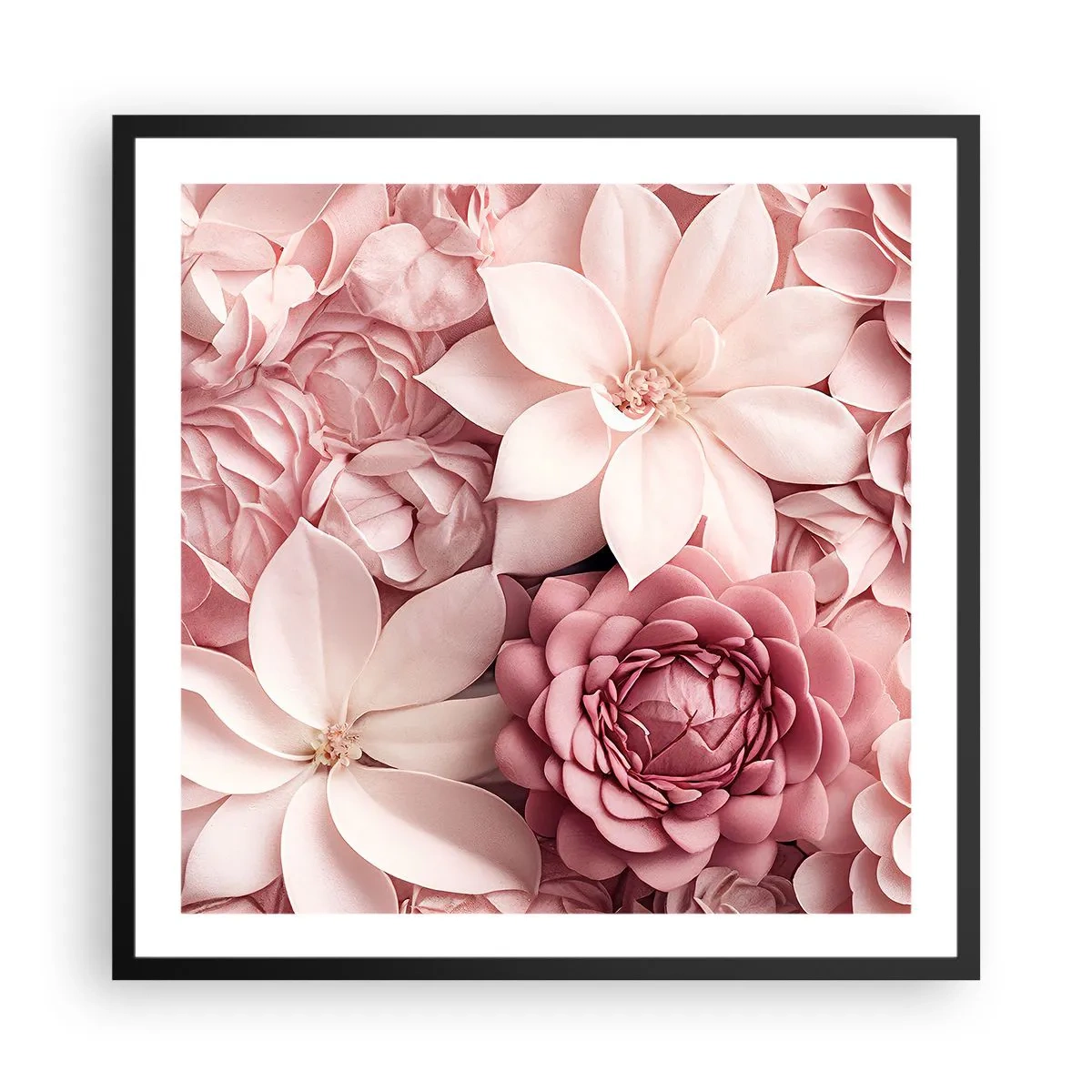Poster in einem schwarzem Rahmen - In rosa Blütenblättern - 60x60 cm
