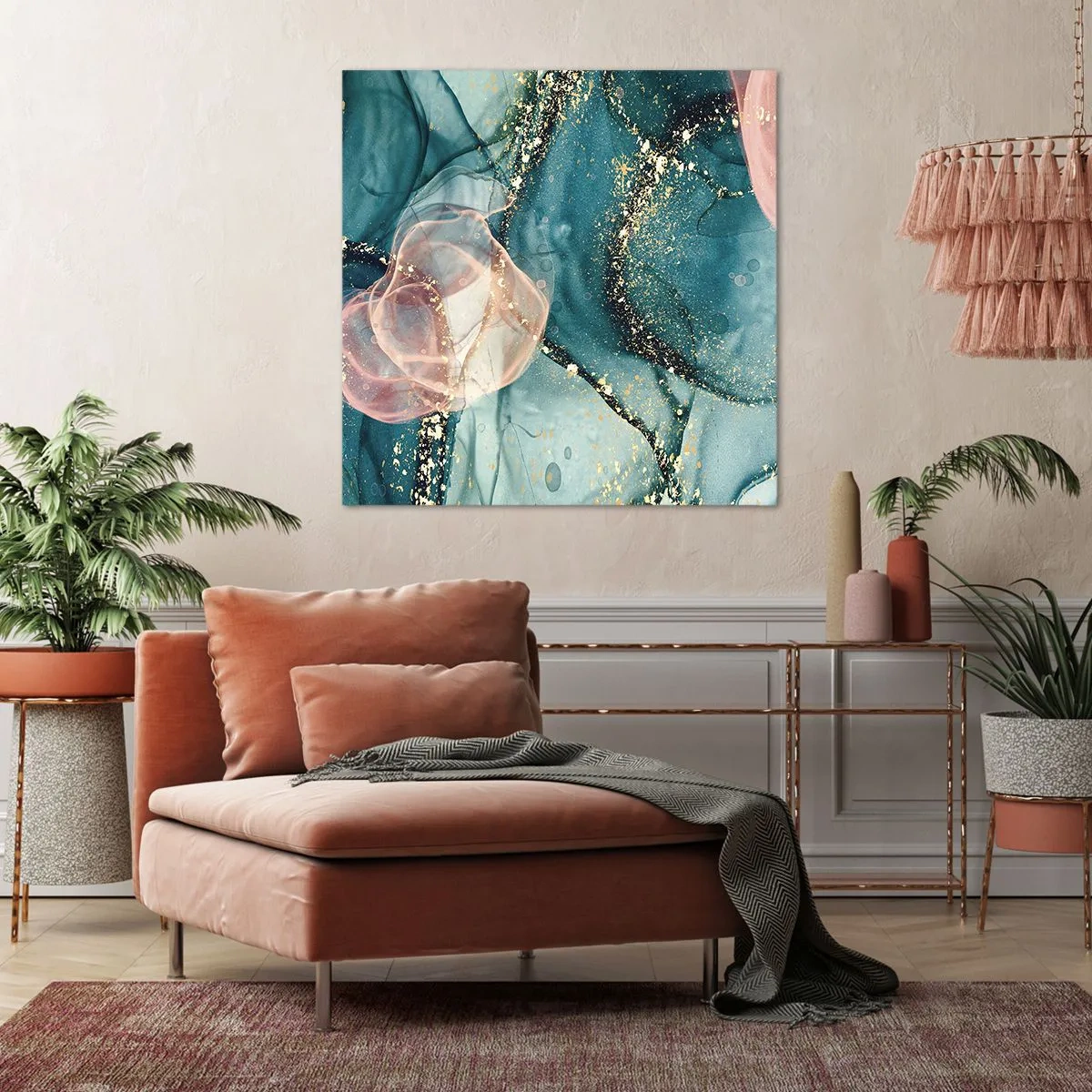 Bild auf Leinwand - Leinwandbild - Seidenblau, Tüllrosa - 40x40 cm