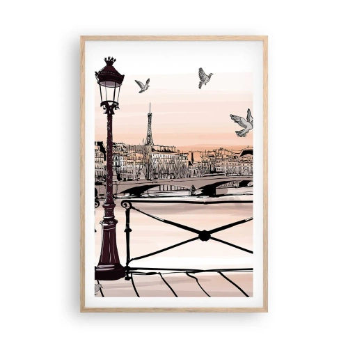 Poster in einem Rahmen aus heller Eiche - Über den Dächern von Paris - 61x91 cm
