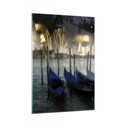Glasbild - Bild auf glas - Venedig mit Gondeln und Karnevalsmasken - 50x70cm - Es ist Zeit, den Karneval zu starten - Moderne Wanddekoration für Wohnzimmer und Schlafzimmer ARTTOR