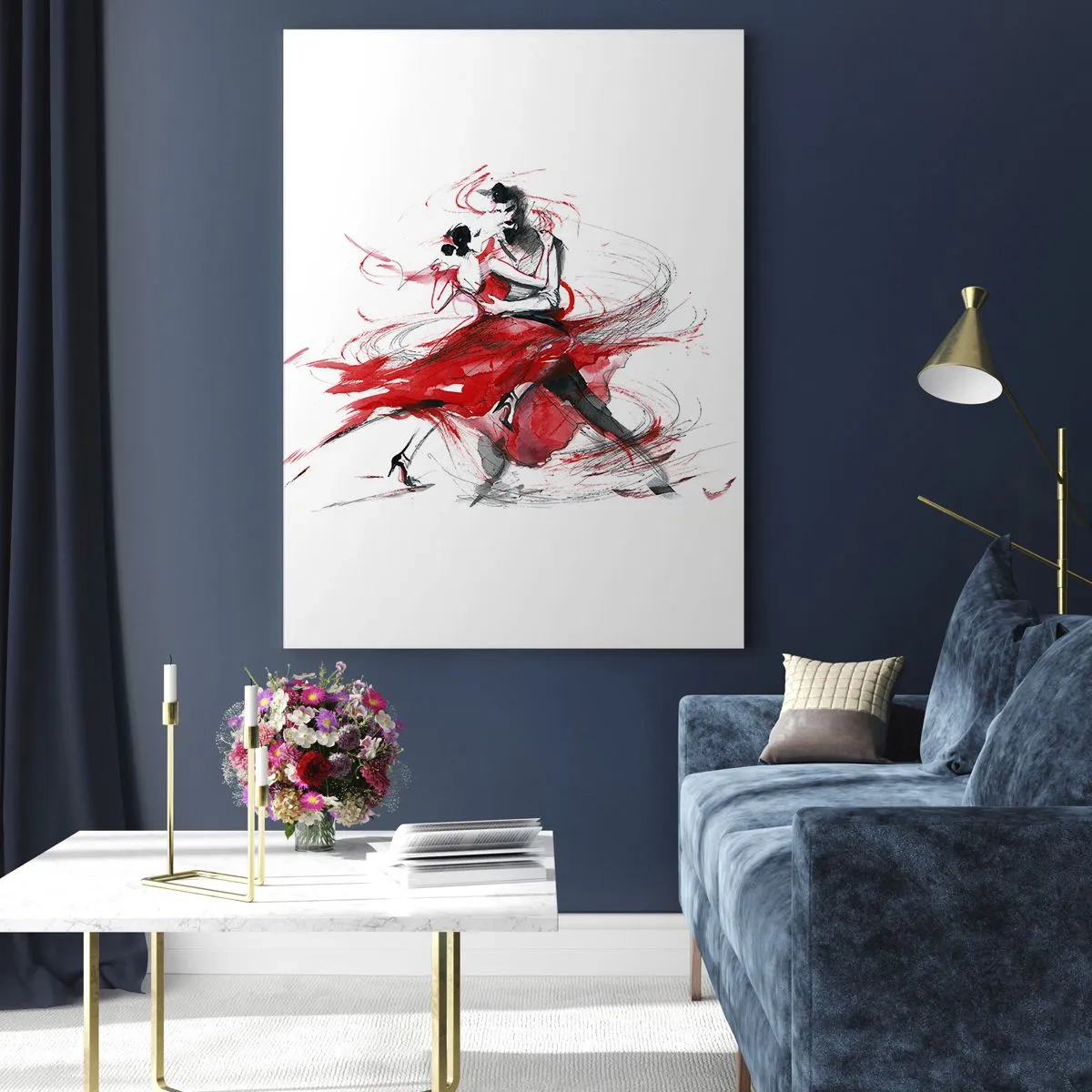 Glasbild - Bild auf glas - Ein Tänzerpaar in einem dynamischen Aquarelltanz - 50x70cm - Tango – der Rhythmus der Leidenschaft - Moderne Wanddekoration für Wohnzimmer und Schlafzimmer ARTTOR