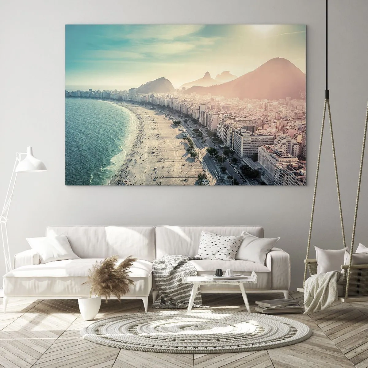 Glasbild - Bild auf glas - Panorama des Strandes mit städtischen Gebäuden und einer Bergkulisse - 100x70cm - Ewiger Urlaub in Rio - Moderne Wanddekoration für Wohnzimmer und Schlafzimmer ARTTOR