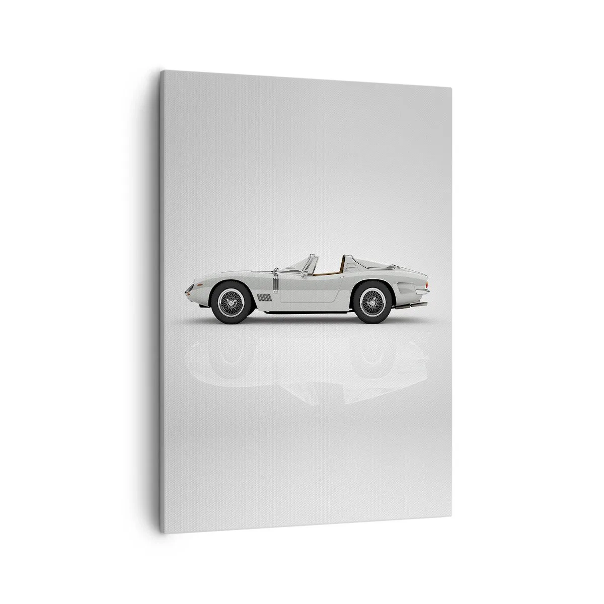 Bild auf Leinwand - Leinwandbild - Klassisches weißes Cabrio auf hellem Hintergrund - 50x70cm - Spaß versprochen - Moderne Wanddekoration für Wohnzimmer und Schlafzimmer ARTTOR