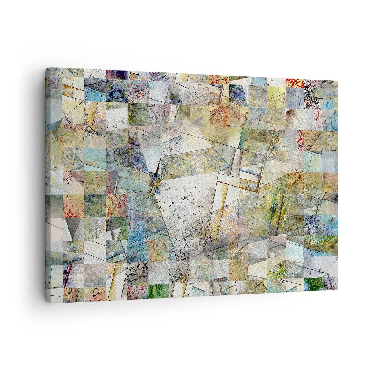 Bild auf Leinwand - Leinwandbild - Bunte Abstraktion mit geometrischen Formen und Linien - 70x50cm - Geometrische Mischung - Moderne Wanddekoration für Wohnzimmer und Schlafzimmer ARTTOR