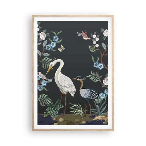 Poster in einem Rahmen aus heller Eiche - Vogelparade - 70x100 cm