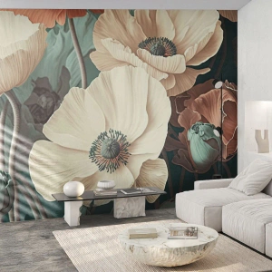 Fototapete Premium Sand - Flüstern von Mohnblumen - Blumen, Pflanzen, Pastell - 400x280 cm