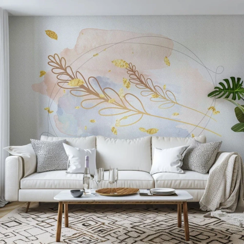 Fototapete Premium Canvas - Goldenr Hauch - Hell, Minimalistisch, Modern - 400x280 cm