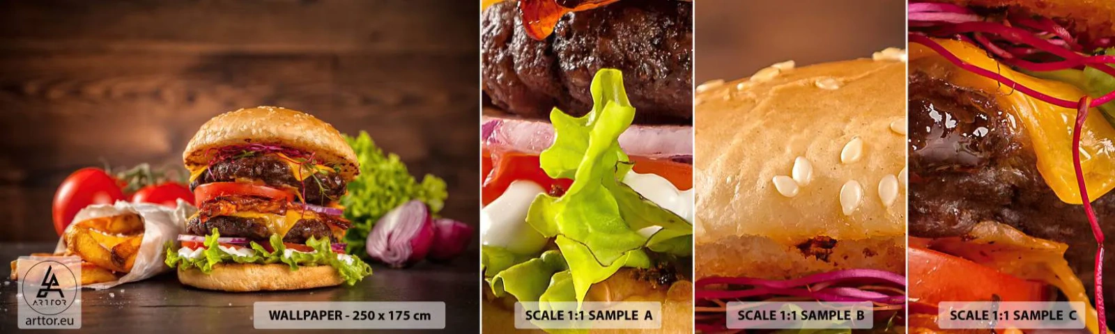 Fototapeten Muster Selbstklebend Deluxe Sticker - Die verbotene Frucht - Gastronomie, Hamburger, Burger - 100x30 cm