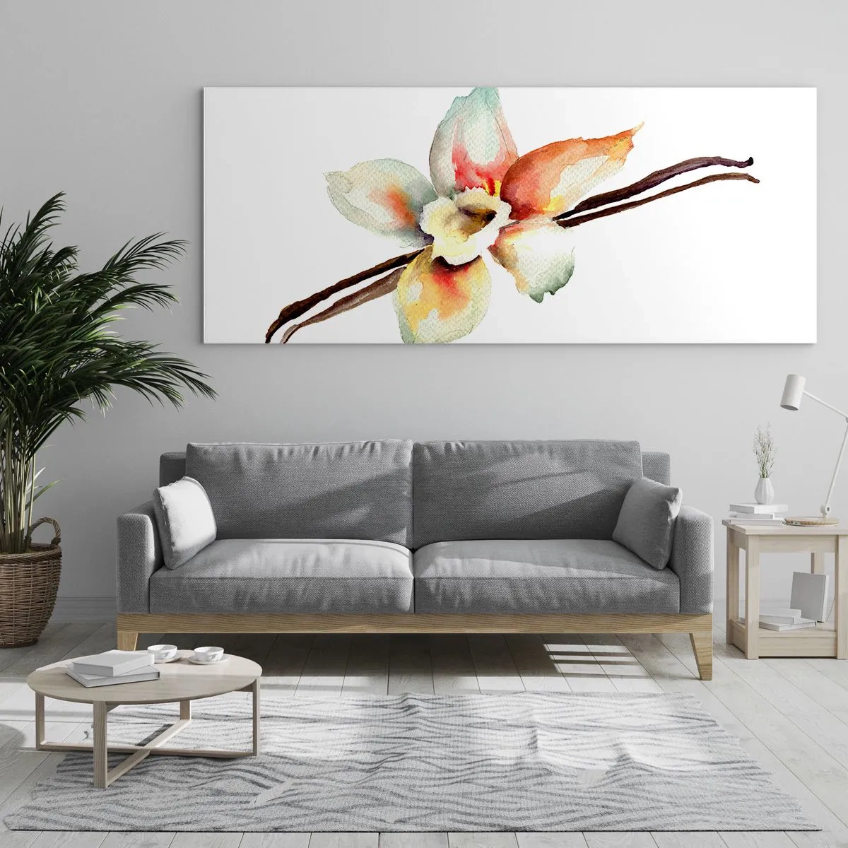 Glasbild - Bild auf glas - Aquarell-Blumenillustration in Pastellfarben - 160x50cm - Süße mit Farbe verschüttet - Moderne Wanddekoration für Wohnzimmer und Schlafzimmer ARTTOR