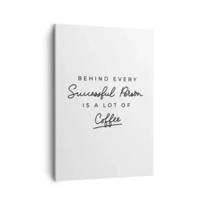 Bild auf Leinwand - Leinwandbild - Ein minimalistisches Zitat über Erfolg und Kaffee auf weißem Hintergrund. - 50x70cm - Erfolgsgeheimnis - Moderne Wanddekoration für Wohnzimmer und Schlafzimmer ARTTOR