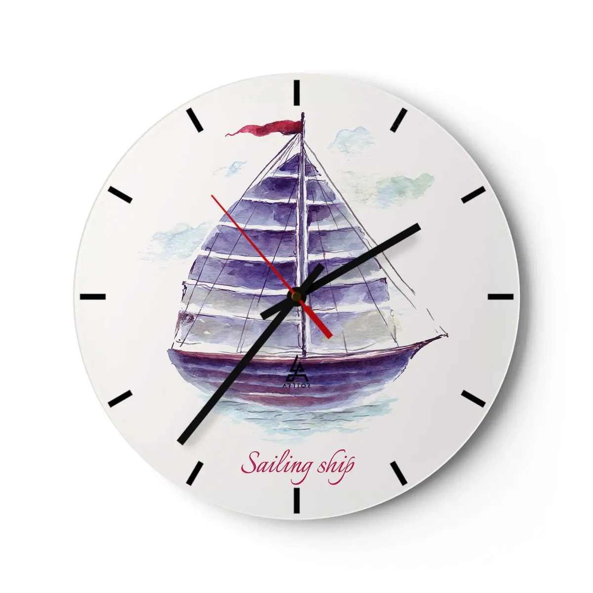 Wanduhr - Glasuhr - Volle Segel und ruhiges Wasser - 40x40 cm
