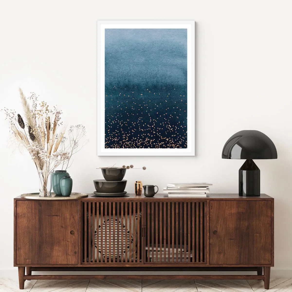Poster in einem weißen Rahmen - Komposition - blaue Phasen - 50x70 cm