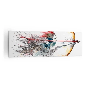 Bild auf Leinwand - Leinwandbild - Dynamisches Aquarell eines Kriegers mit Pfeil und Bogen - 160x50cm - Mythischer Krieger mit feurigem Bogen - Moderne Wanddekoration für Wohnzimmer und Schlafzimmer ARTTOR
