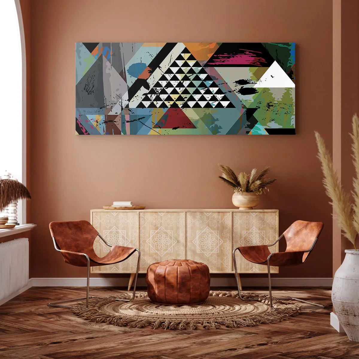 Bild auf Leinwand - Leinwandbild - Eine abstrakte Komposition aus geometrischen Formen und Farben. - 120x50cm - Wie einfach ist es - Moderne Wanddekoration für Wohnzimmer und Schlafzimmer ARTTOR