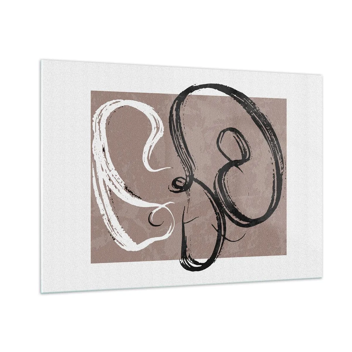 Glasbild - Bild auf glas - Dynamische Pinselstriche in Schwarz und Weiß auf beigem Hintergrund. - 100x70cm - Komposition – die Suche nach Fülle - Moderne Wanddekoration für Wohnzimmer und Schlafzimmer ARTTOR