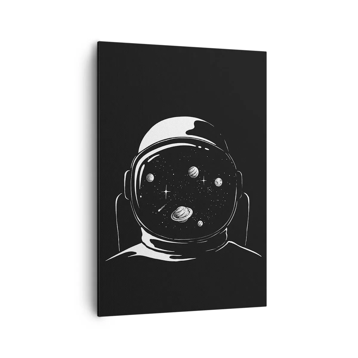 Bild auf Leinwand - Leinwandbild - Ein minimalistischer Astronautenhelm mit Blick ins Weltall - 70x100cm - Schöne Aussicht - Moderne Wanddekoration für Wohnzimmer und Schlafzimmer ARTTOR