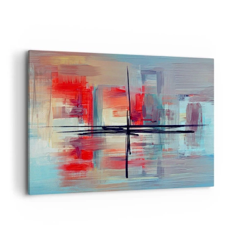 Bild auf Leinwand - Leinwandbild - Eine abstrakte Komposition mit intensiven Farben, Linien und geometrischen Formen. - 100x70cm - Landschaft in einer unbekannten Dimension - Moderne Wanddekoration für Wohnzimmer und Schlafzimmer ARTTOR