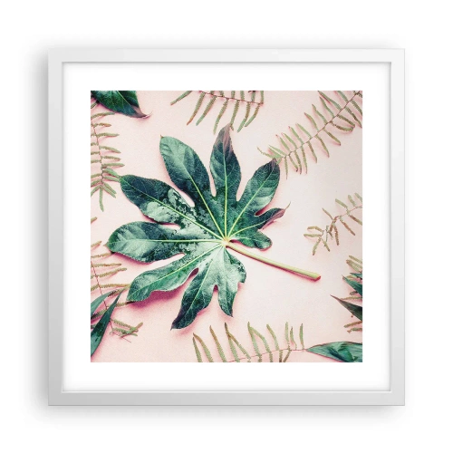 Poster in einem weißen Rahmen - Eine Studie von Grün auf einem rosa Hintergrund - 40x40 cm