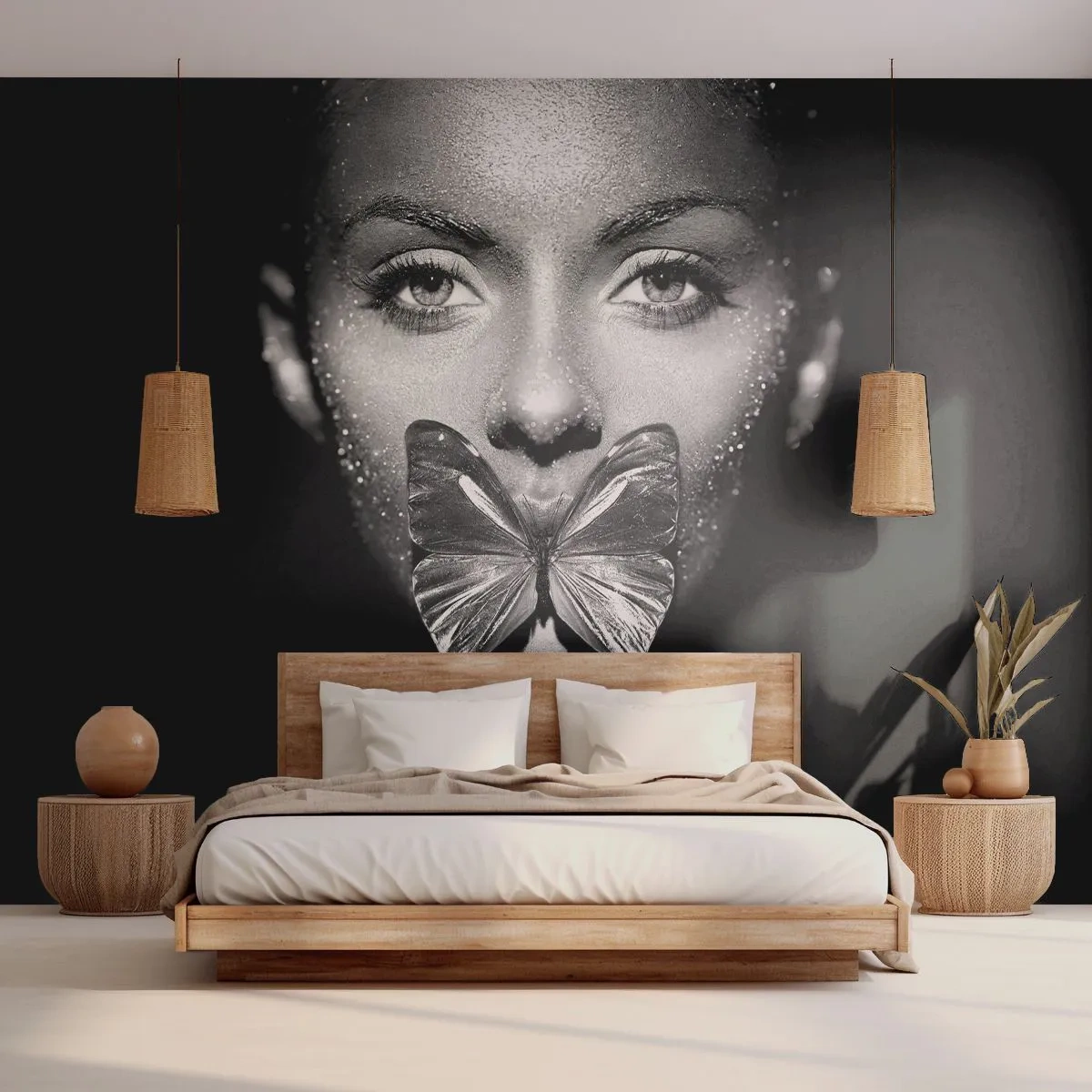 Selbstklebende Fototapete Deluxe Sticker - Schmetterlingskuss - Abstraktion, Frau, Schmetterling - 150x105 cm
