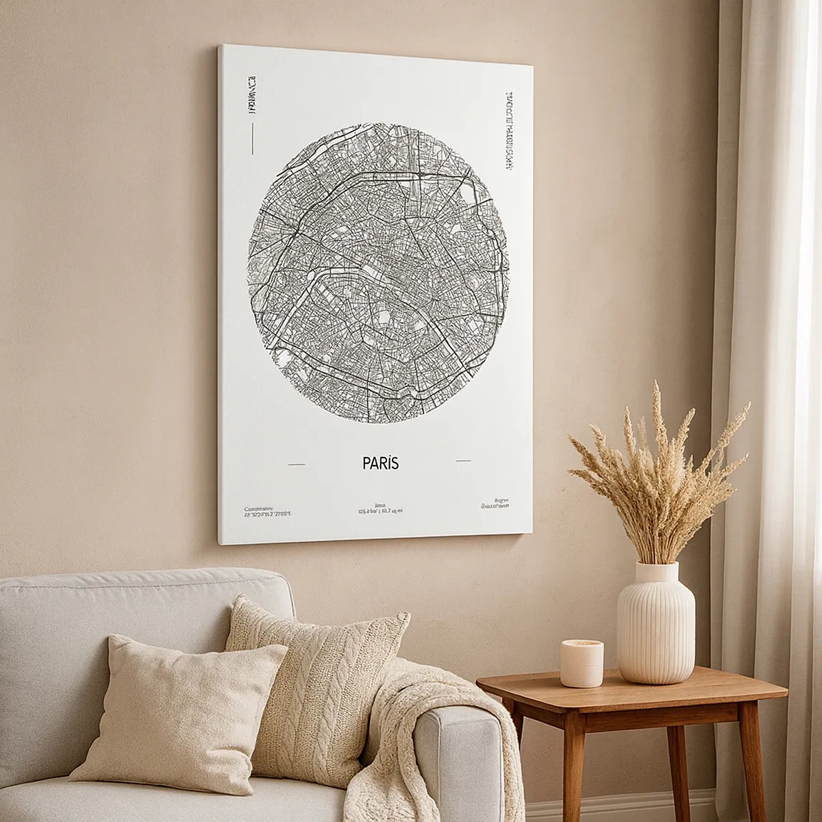 Bild auf Leinwand - Leinwandbild - Karte von Paris im minimalistischen Stil - 50x70cm - Anatomie von Paris - Moderne Wanddekoration für Wohnzimmer und Schlafzimmer ARTTOR