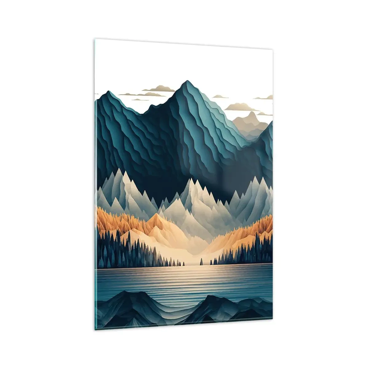 Glasbild - Bild auf glas - Malerische Berge über dem See bei Sonnenuntergang - 80x120cm - Perfekte Berglandschaft - Moderne Wanddekoration für Wohnzimmer und Schlafzimmer ARTTOR