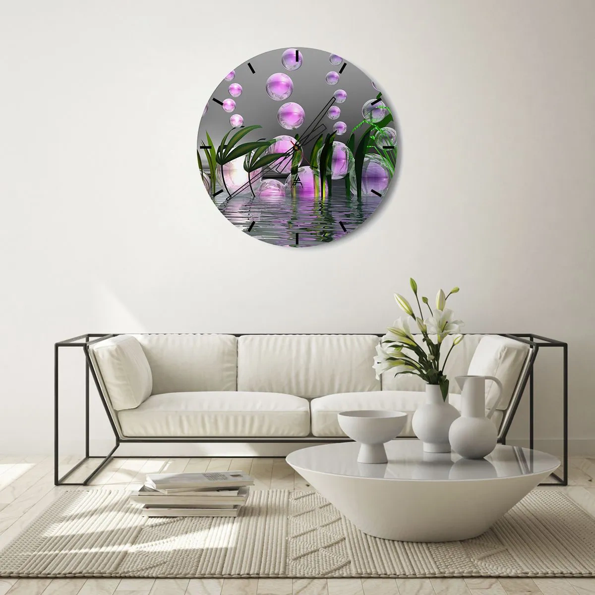 Wanduhr - Glasuhr - Eine reflektierende Komposition aus Leichtigkeit und Leben - 30x30 cm