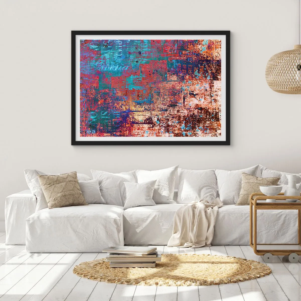 Poster in einem schwarzem Rahmen - Eine abstrakte Komposition mit einer Mischung intensiver Farben. - 70x50cm - Erinnerung und Vergessen - Moderne Wanddekoration für Wohnzimmer und Schlafzimmer ARTTOR