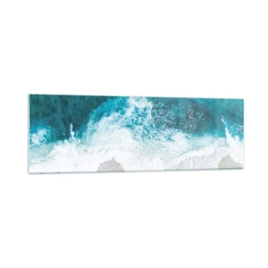 Glasbild - Bild auf glas - Türkisfarbene Meereswellen auf hellem Sand - 160x50cm - Natürliche Liebkosung - Moderne Wanddekoration für Wohnzimmer und Schlafzimmer ARTTOR