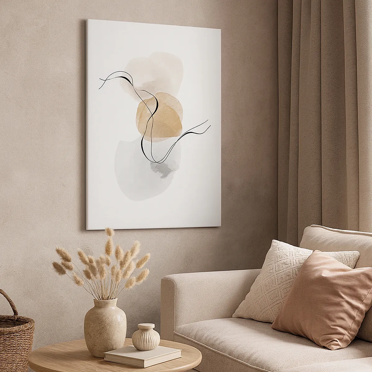 Bild auf Leinwand - Leinwandbild - Minimalistische Abstraktion in Beige- und Grautönen - 50x70cm - Luftperlen - Moderne Wanddekoration für Wohnzimmer und Schlafzimmer ARTTOR