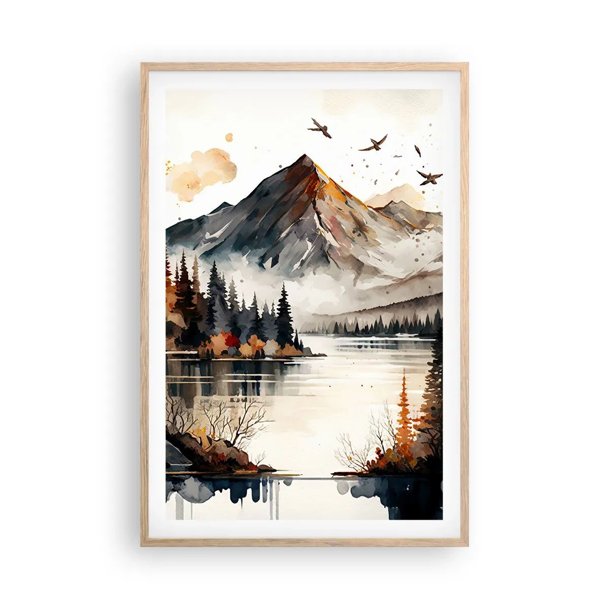 Poster in einem Rahmen aus heller Eiche - Goldener Herbst in den Bergen - 61x91 cm