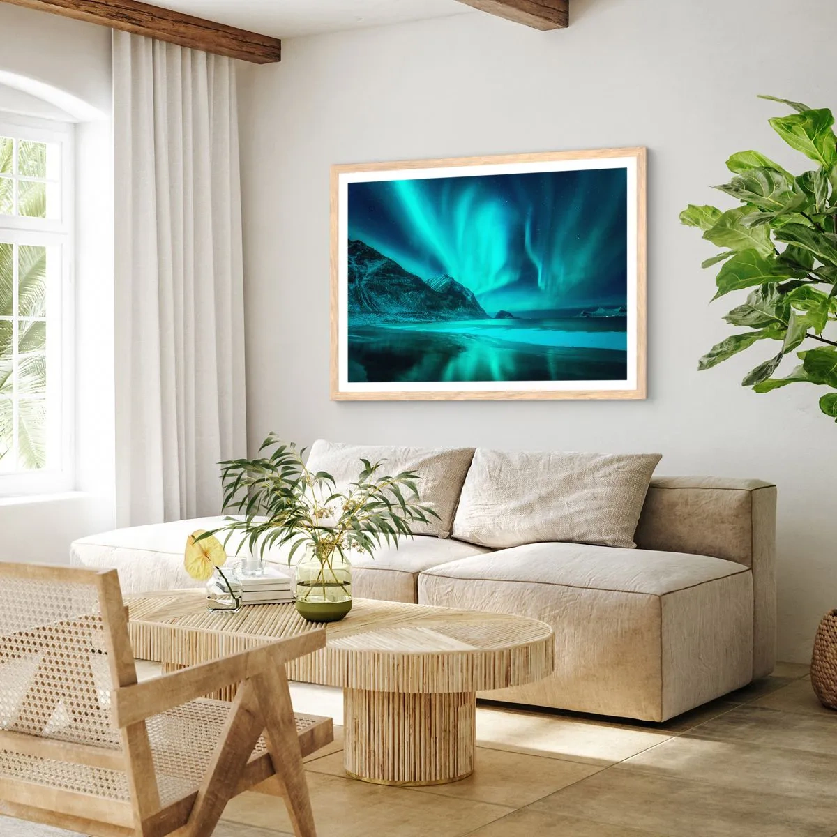 Poster in einem Rahmen aus heller Eiche - Wunder des Nordens - 100x70 cm