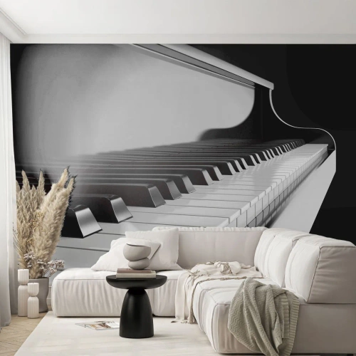 Fototapete Premium Canvas - Klaviertasten in einer eleganten Schwarz-Weiß-Aufnahme - 100x70cm - Harmonie von Formen und Farben - Moderne Wanddekoration für Wohnzimmer und Schlafzimmer ARTTOR
