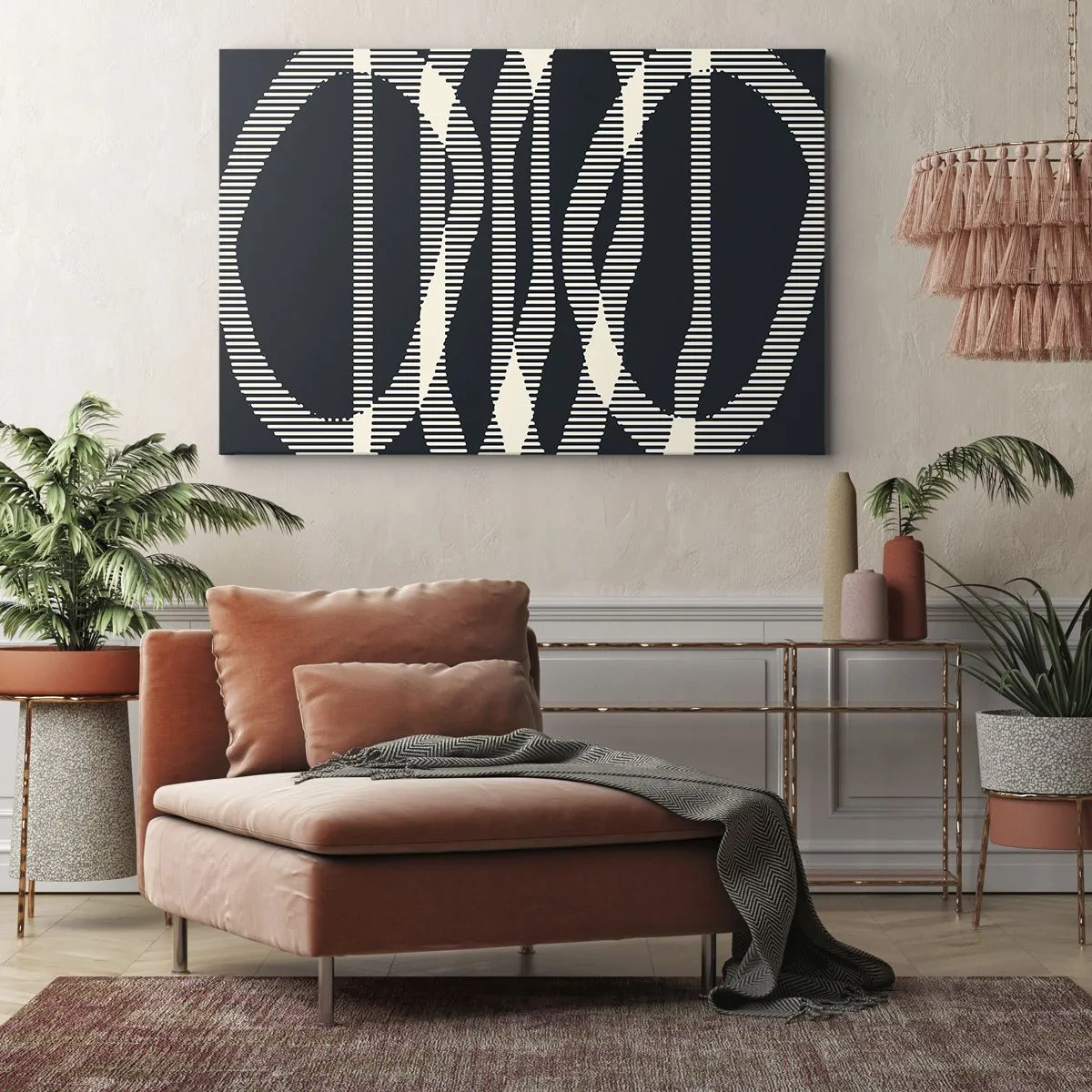 Bild auf Leinwand - Leinwandbild - Geometrische Linien in hellen Farbtönen auf dunklem Hintergrund - 70x50cm - Ein Versuch, die Dunkelheit zu durchbrechen - Moderne Wanddekoration für Wohnzimmer und Schlafzimmer ARTTOR