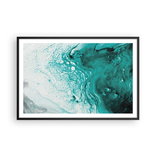 Poster in einem schwarzem Rahmen - Verschmelzen in Weiß und Türkis - 91x61 cm