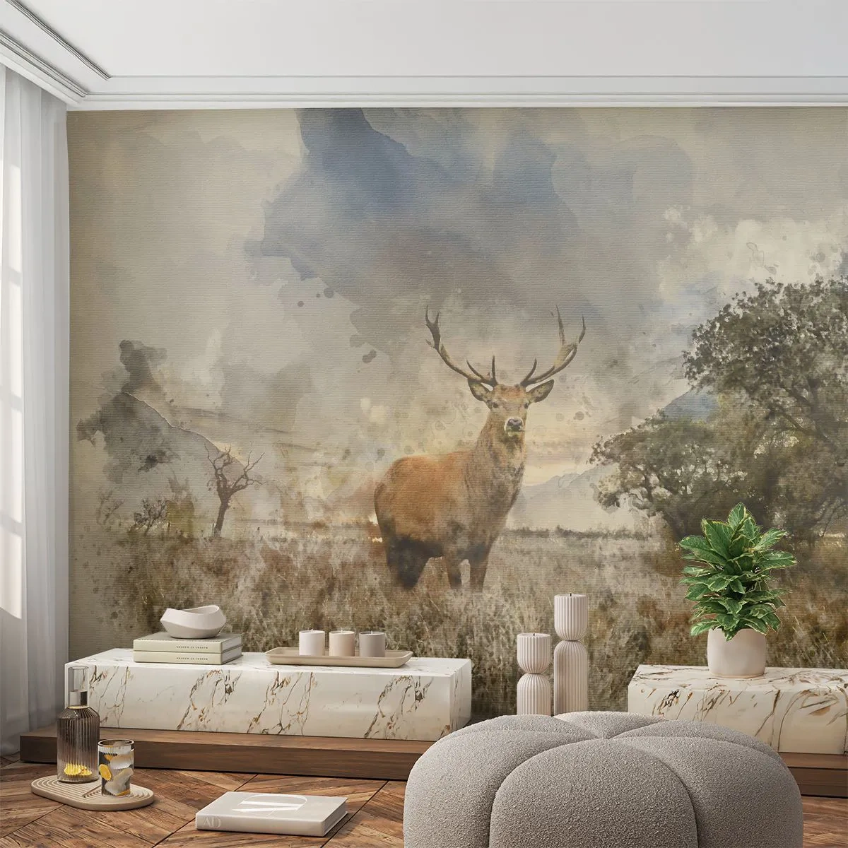 Fototapete Premium Sand - Würde – Stärke – Würde - Tiere, Reh, Landschaft - 100x70 cm