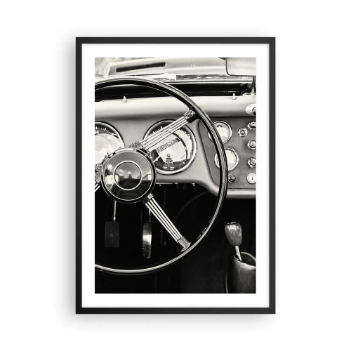 Poster in einem schwarzem Rahmen - Der Innenraum eines Oldtimers im monochromen Stil - 50x70cm - Ein Sammlertraum - Moderne Wanddekoration für Wohnzimmer und Schlafzimmer ARTTOR