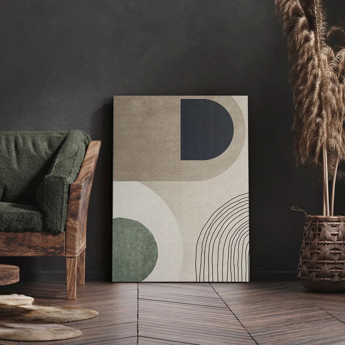 Bild auf Leinwand - Leinwandbild - Geometrische Formen in Beige- und Grüntönen - 50x70cm - Sanftheit des Ovals - Moderne Wanddekoration für Wohnzimmer und Schlafzimmer ARTTOR